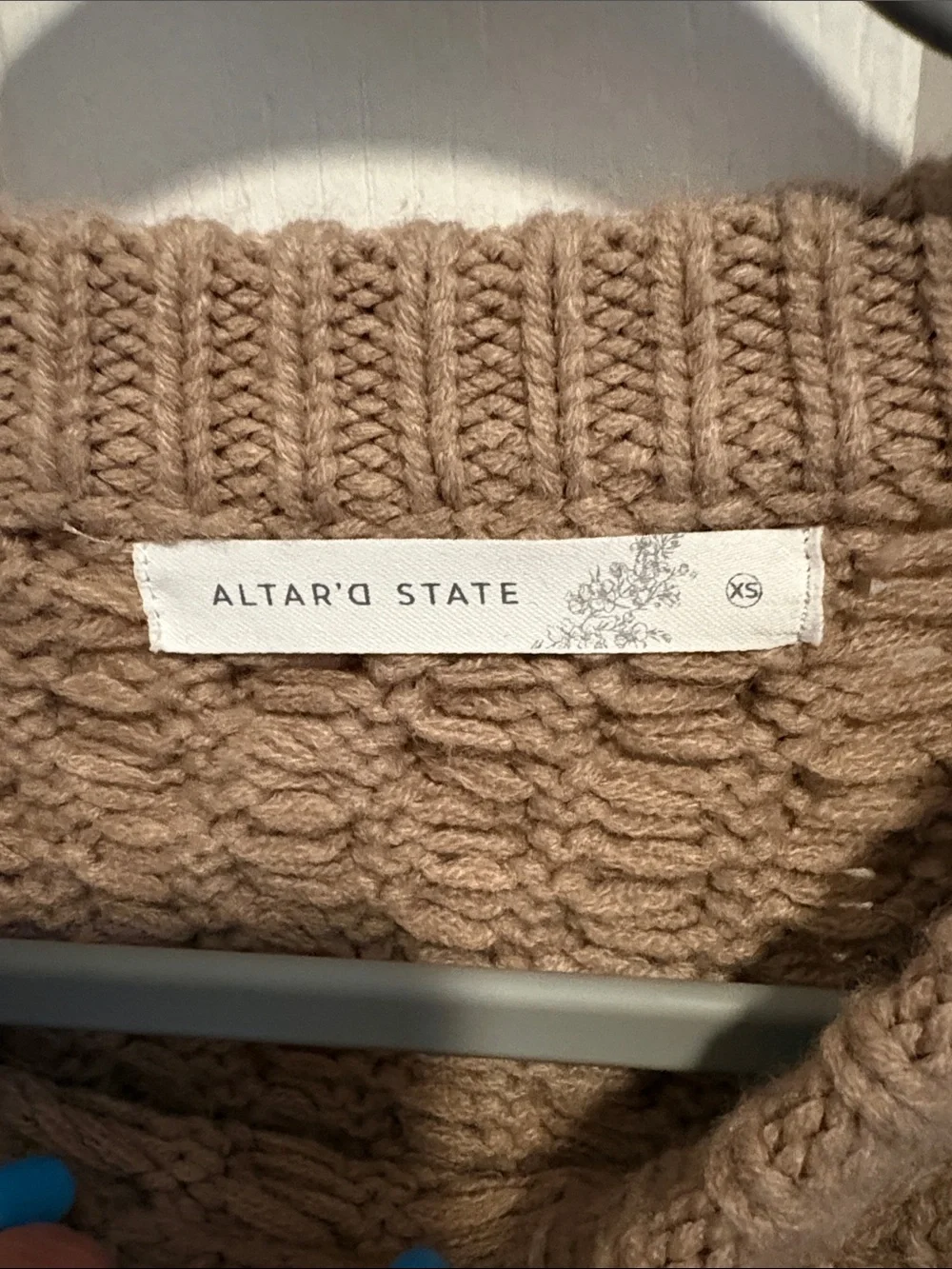 Altar'd State Taupe Braided Cable Scoop Neck Sweater - Picture 2 of 3